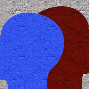 abstract image of a blue head overlapping a red head to symbolize personality disorders